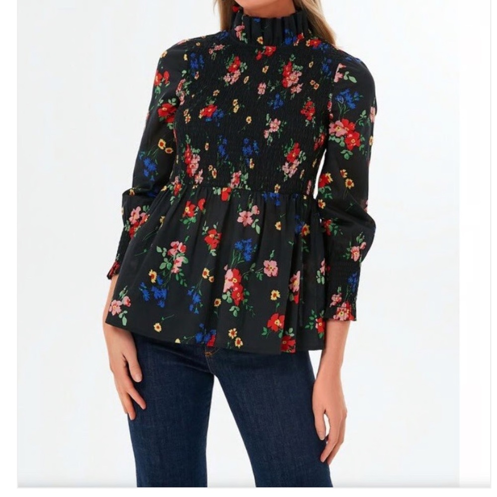 Tuckernuck After Light Amaryllis Rowen FLORAL Top Smocked Peplum Size S